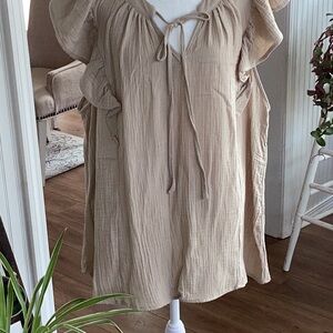 Beige Ruffle Sleeve Women's Top